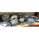 Parcel of various patterned blue and white dinnerware Condition reports provided on request by email