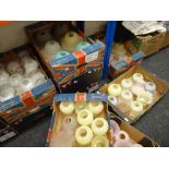 Nine crates of various coloured, patterned and clear glass light shades Condition reports provided