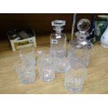 Two cut-glass decanters and six whisky glasses Condition reports provided on request by email for