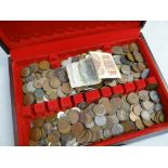 A cutlery set box containing large quantity of loose coinage and banknotes Condition reports