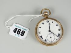 A 9ct yellow gold Dennison keyless-wind pocket-watch with white enamel dial bearing Roman numerals