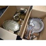 Two boxes of electroplate, brassware ETC Condition reports provided