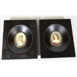 Pair of hand painted oval portrait miniatures depicting young females in period dress within