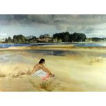 WILLIAM RUSSELL FLINT Frost & Reed coloured print - semi-clad female seated on the sand with