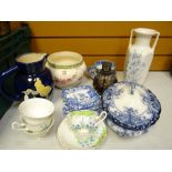 Parcel of china including early Shelley planter, Shelley teaware, blue and white teaware and
