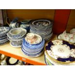 Collection of various blue and white patterned dinnerware, pair of Royal Worcester flower