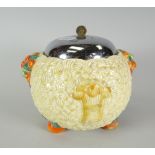 A Clarice Cliff Celtic Harvest patterned biscuit barrel, 13cms high Condition reports provided on