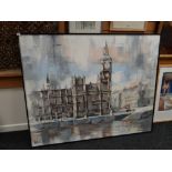 LEE REYNOLDS large framed oil on canvas - London with Houses of Parliament across the Thames,