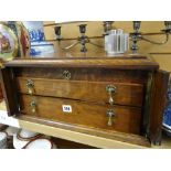 A good mahogany & oak canteen of cutlery (not complete) together with a pair of three-branch