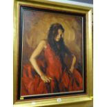 MARK SPAIN giclee print on canvas - elegant lady in red dress, entitled verso on certificate of