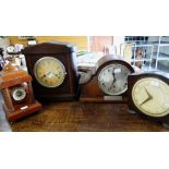 Vintage mahogany dome topped mantel clock and three other mantel clocks Condition reports provided