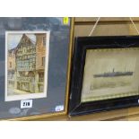 W WILLIAMS small watercolour - Watergate Street, Chester, signed and dated 1989 and a framed black