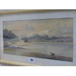 J W STEADMAN watercolour - Conwy river scene opposite Deganwy with moored boats, signed, 17 x 38