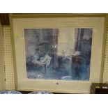 KEITH ANDREW coloured limited edition (254/850) print - interior scene with Victorian chair,