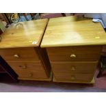 Pair of pine three drawer bedside cabinets