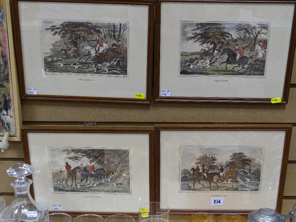 Four coloured hunting prints - 'Going Into Cover', 'Breaking Cover', 'The Chase' and 'The Death',