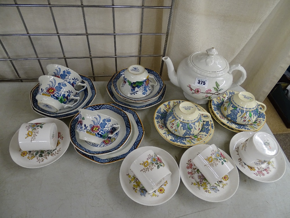 Two Wood & Sons 'Forest Flowers' trios, four Spode 'Romany' coffee cans and saucers and a quantity