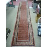 Tassel ended red coloured carpet runner, 400 x 82 cms