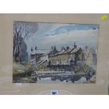 ? SHUTTLEWORTH watercolour and ink - canal side houses, Lancashire, signed, 25 x 35 cms