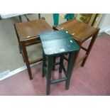 Pair of modern breakfast bar stools and a green painted stool