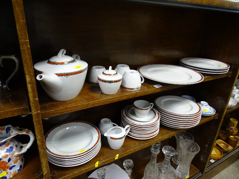 Stylish Italian part tea and dinner service with two Chinese blue and white cups and saucers