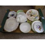 Box of decorative wall plates and other china