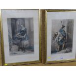 Pair of Landseer prints - 'The Angler's Daughter' and 'The Falconer's Son', 58 x 39 cms