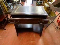 Reproduction leather tooled top desk with sliding drawer