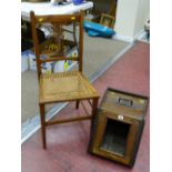 Vintage coal box and a cane seated bedroom chair