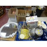 Parcel of kitchen items including chopping boards etc and a decorative wall mirror