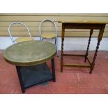 Polished wood barley twist occasional table, brass topped occasional table and pair of matching