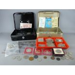 Good coin collection contained within two metal boxes, British pre and post-decimal coinage, a ten