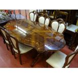 Italian inlaid and shaped dining table with six (four plus two) chairs