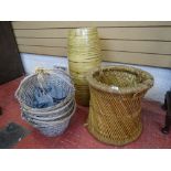 Large bamboo vase, wicker umbrella stand and a parcel of five woven baskets