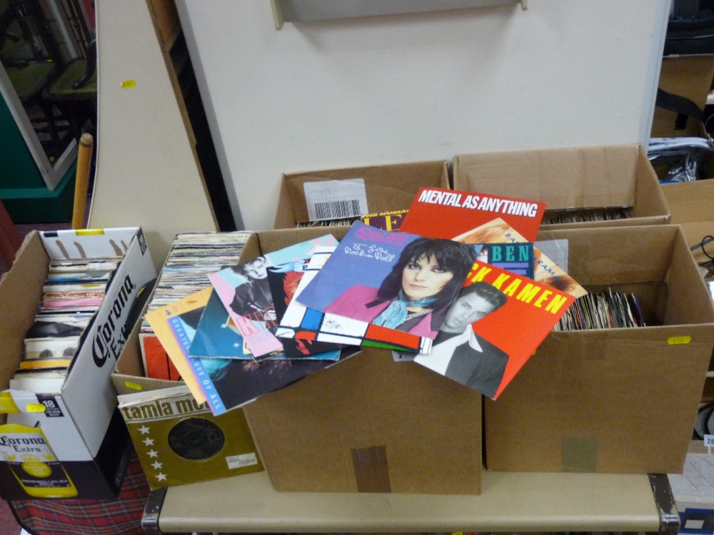 Large parcel in various boxes of 45rpm contemporary records including Frankie Goes to Hollywood,