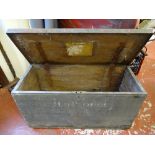 Vintage pine box with interior label 'Surgery Wagon for a Rarer Company'