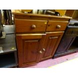 Dark wood small compact sideboard of two drawers over two base cupboards