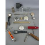 Mixed collection of pocket knives, pocket and wristwatches with three vintage cigarette lighters