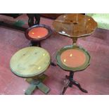 Italian style inlaid tripod occasional table, two small tripod leather tooled top wine tables and