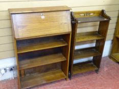 Slimline three shelf bookcase with upper bureau section and a small four shelf bookcase