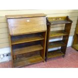 Slimline three shelf bookcase with upper bureau section and a small four shelf bookcase