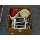 Box of Phillips CD player, toaster, selection of CDs etc E/T