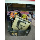 Box of vintage LP records, compilations and artists including Meat Loaf, Renaissance, Barclay