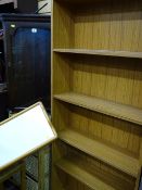 Modern dark wood single door corner wall cupboard and a multi-shelf bookcase etc