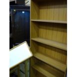 Modern dark wood single door corner wall cupboard and a multi-shelf bookcase etc