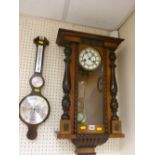 Vienna wall clock and a wall hanging barometer