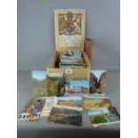 Box with good quantity of vintage postcards, commemorative programme for the Coronation of King