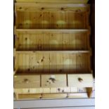 Pine wall shelf with three drawers
