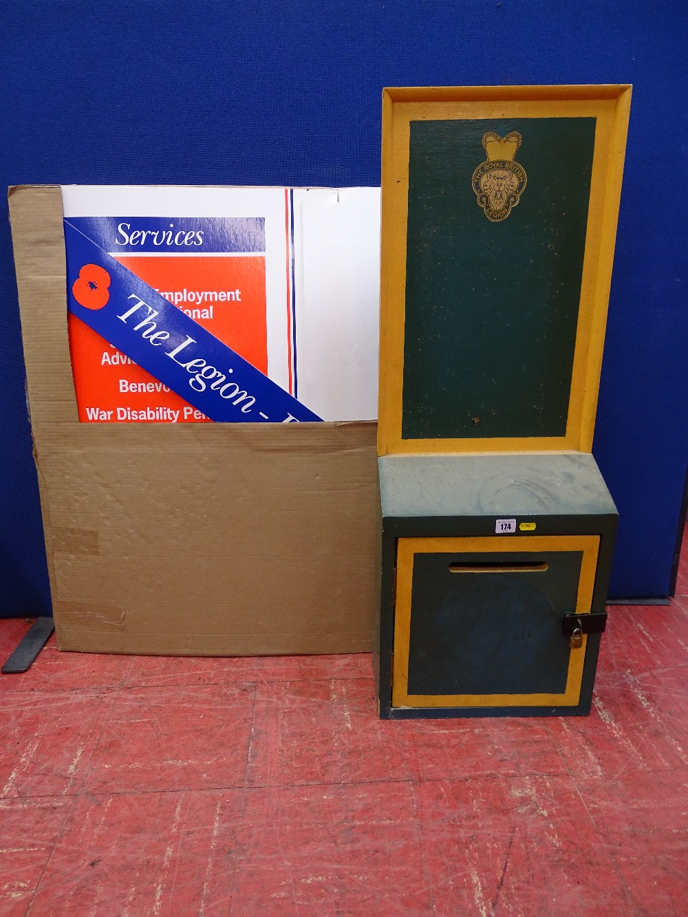 Painted ballot box for The Royal British Legion and a quantity of signage