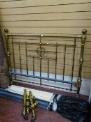 Brass bed frame with wooden slats